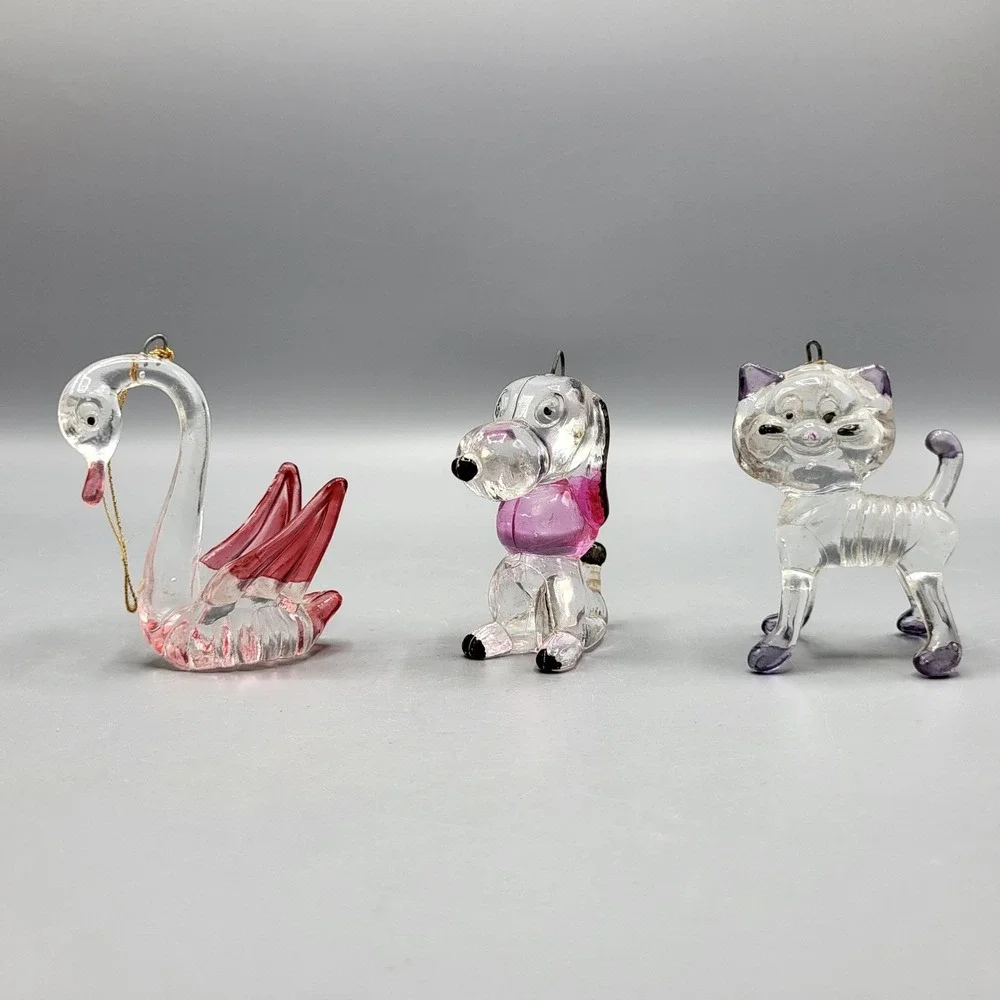 Vintage Lucite Acrylic Christmas Ornaments Figurines Animal Set of 3 Holiday